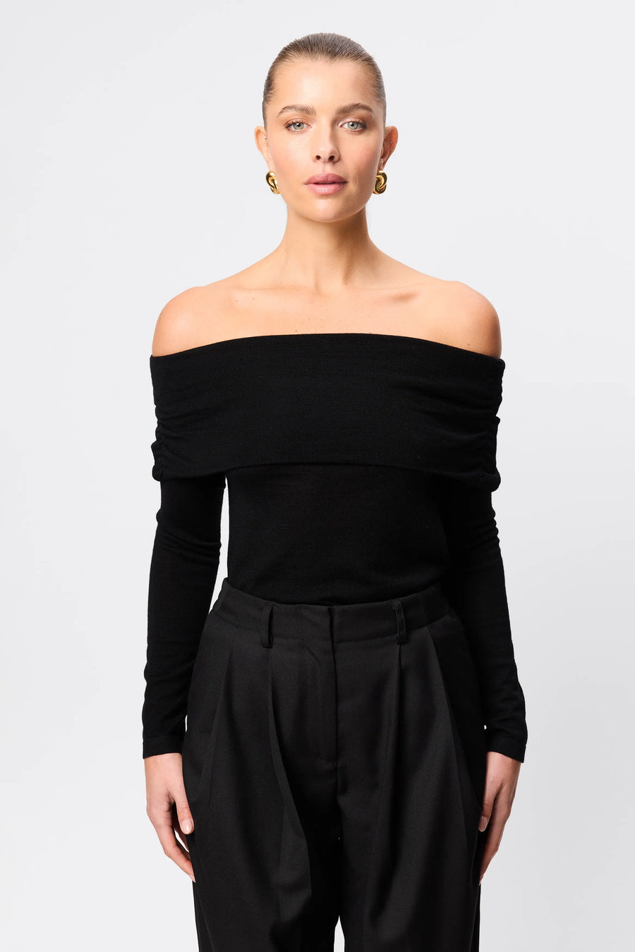 Maine Off Shoulder Merino Top · Black
