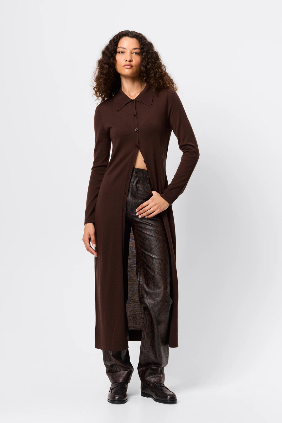Maine Longline Merino Cardigan · Chocolate