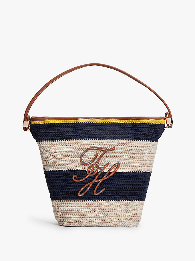 Logo Appliqué Woven Bucket Bag