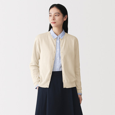 女式有机棉强捻圆领开衫