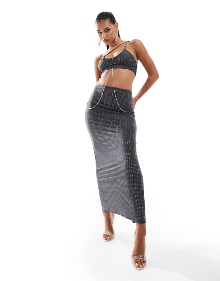 ASOS DESIGN 钻链细节 Midi 连衣裙