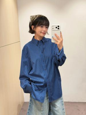翻折袖条纹衬衫