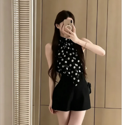 LILYSILK 雪纺波点吊带上衣