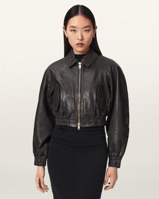 Anouk 短款皮革飞行夹克 苦棕色