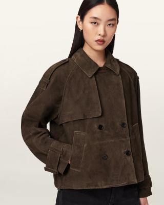  Reya Cropped Suede Mac 苦棕色皮革短外套