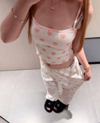 女士针织吊带睡衣套装