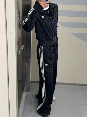 Adidas 缎面波点运动裤 黑色