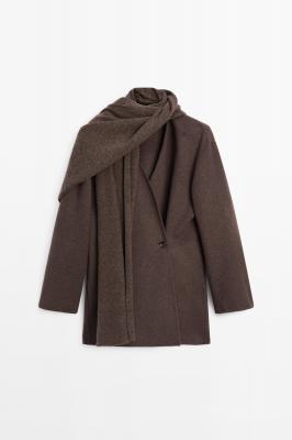 Massimo Dutti 羊毛围巾领大衣 棕色