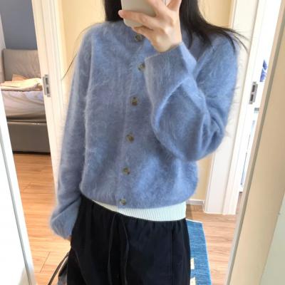 拉绒羊毛开衫 蓝色