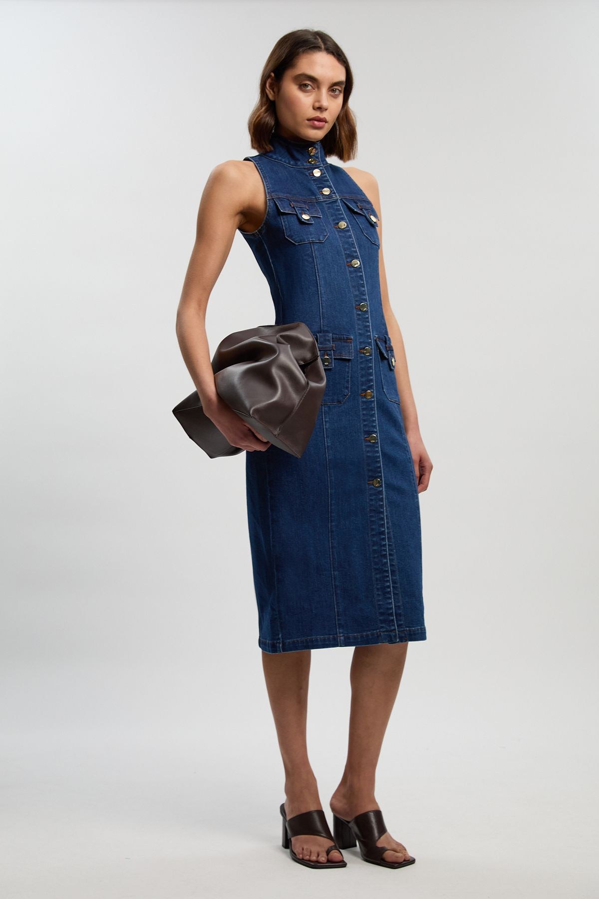 Karen Millen 牛仔无袖 Midi 连衣裙