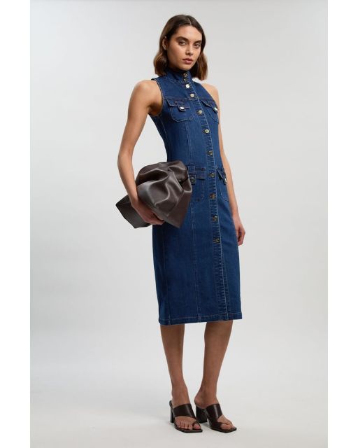 Karen Millen 丹宁无袖衬衫式中长连衣裙