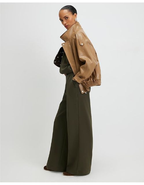 River Island 卡其垂坠阔腿西裤