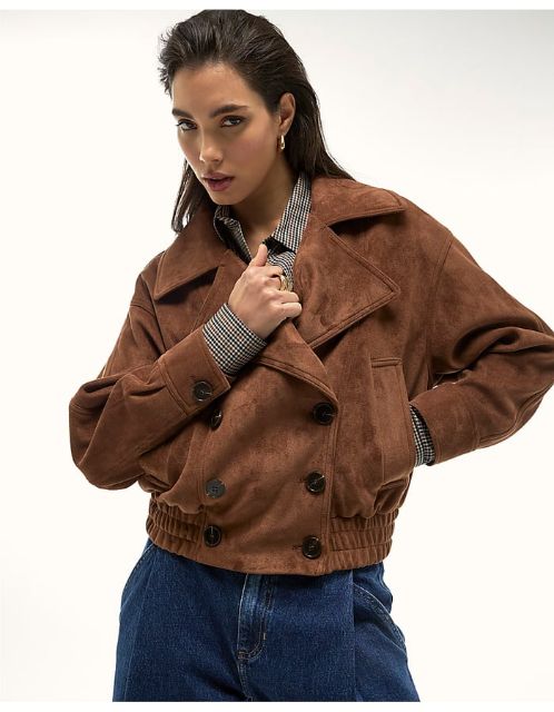 River Island 棕色仿麂皮飞行员夹克