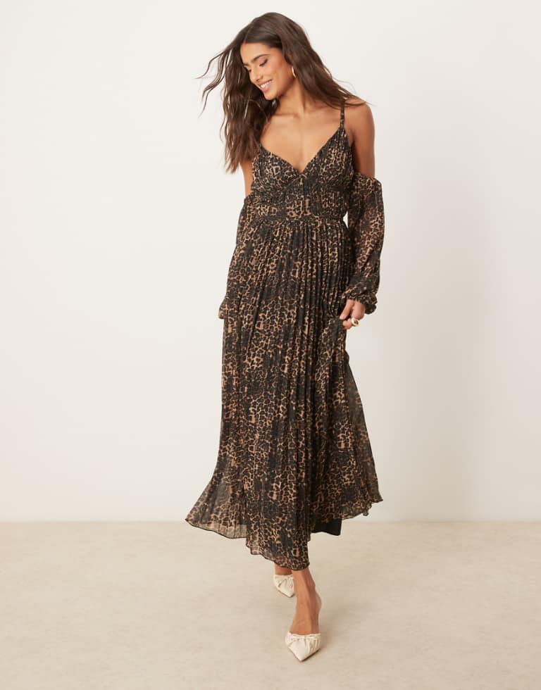 ASOS DESIGN 动物纹一字肩中长裙