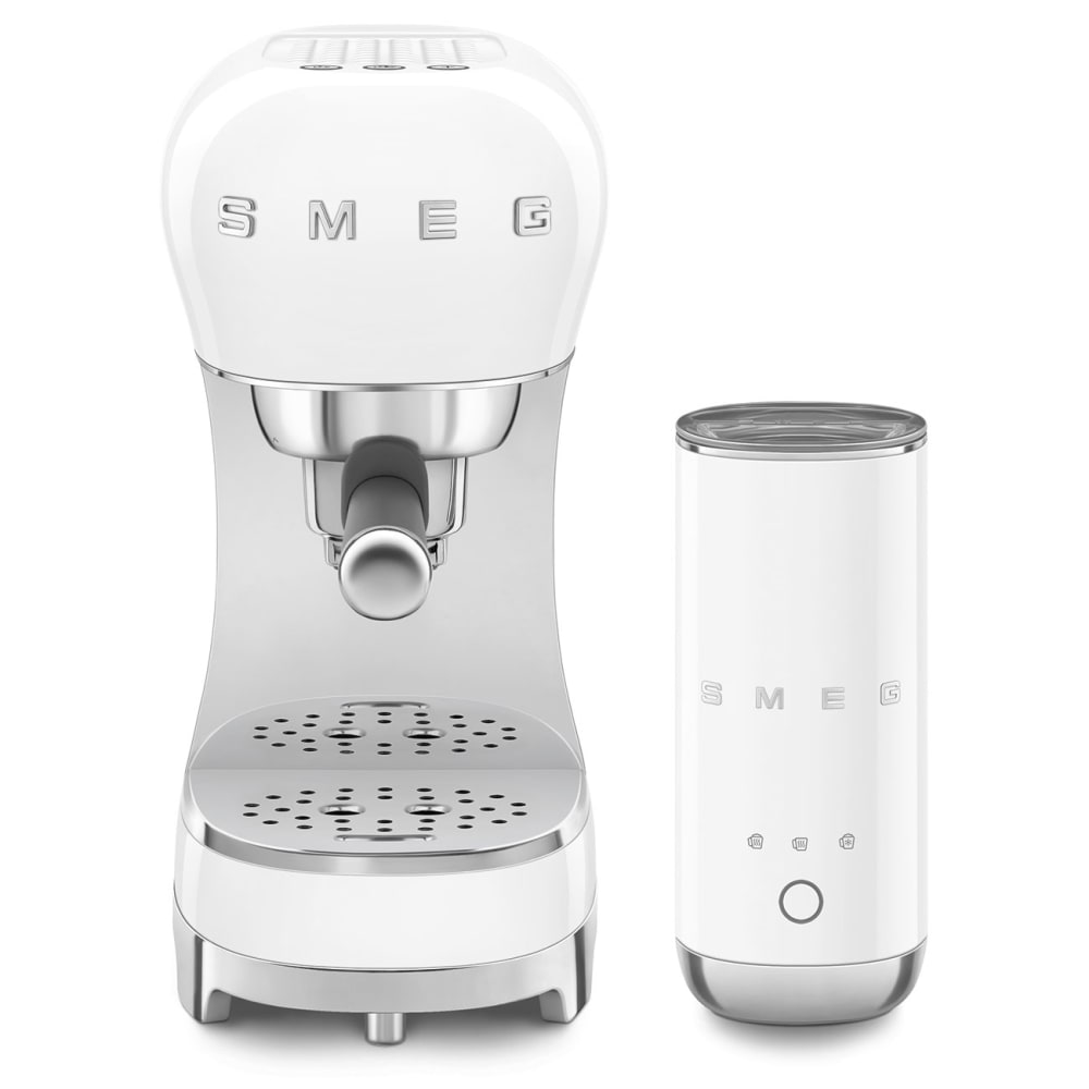 SMEG复古咖啡机+奶泡机 白色