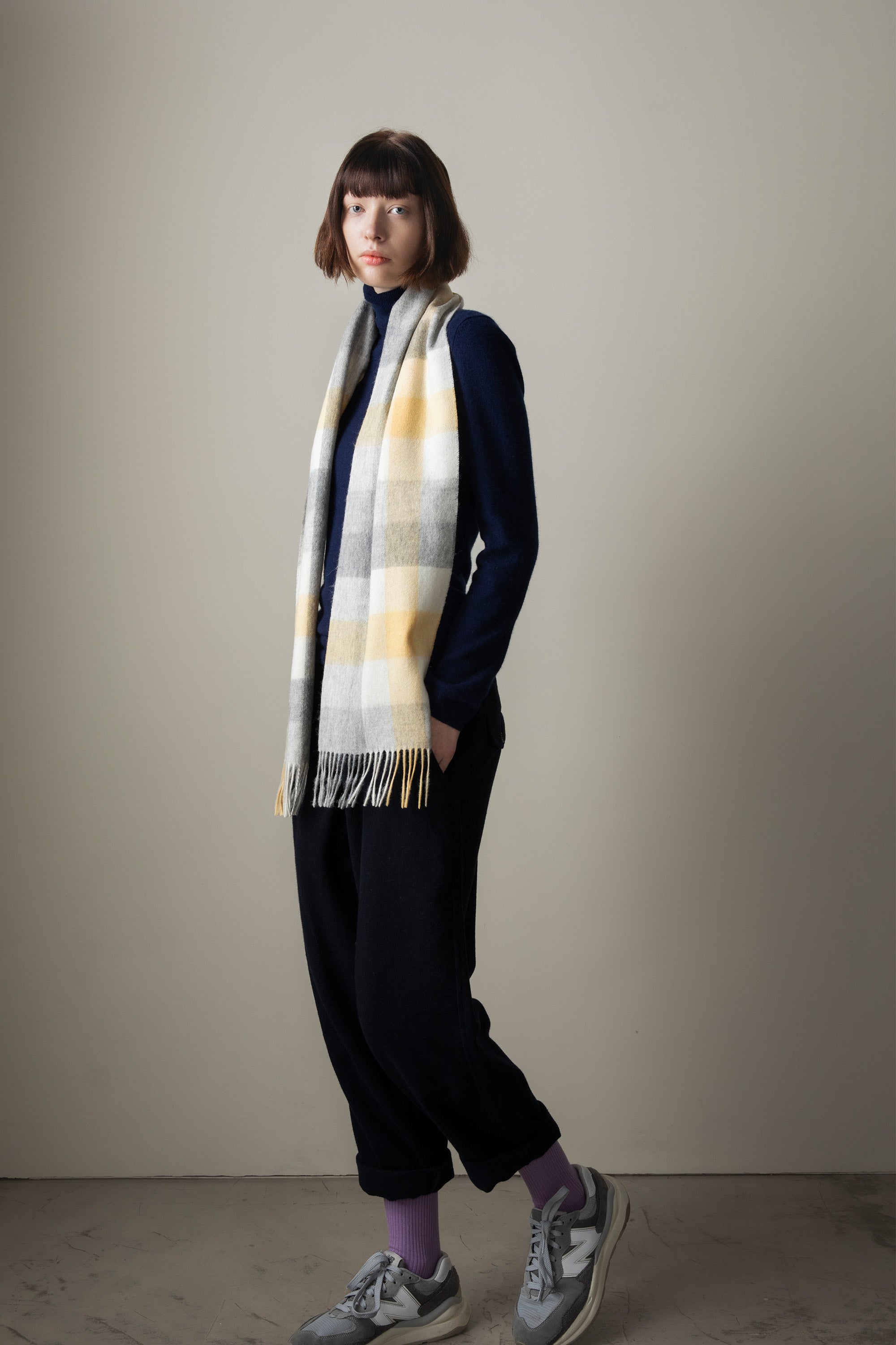 Square Check Lambswool Scarf 方格羊毛围巾 - 奶油黄