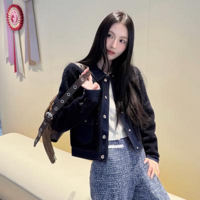 Navy 女士双色拼接短外套