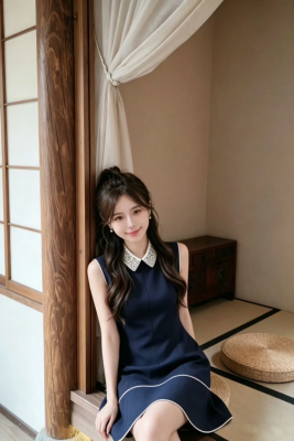 Maje 女士拼色饰边连衣裙 深蓝色