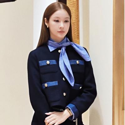 海军蓝牛仔拼接粗花呢夹克