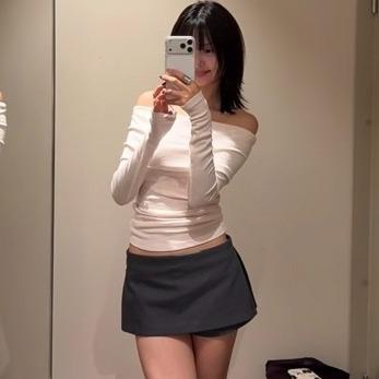 DE 象牙白露肩折叠上衣