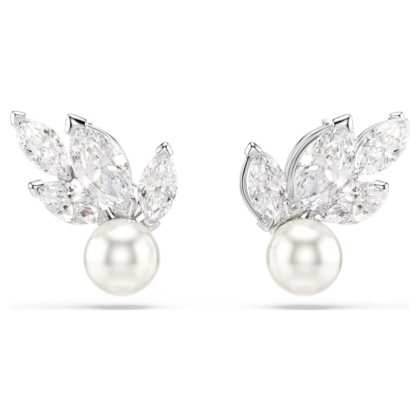 Louison Pearl 叶子耳钉 白色镀铑