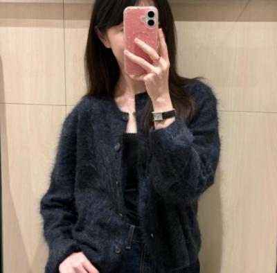拉绒羊毛开衫 蓝色
