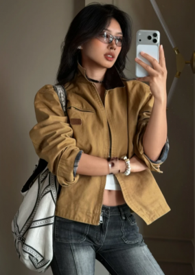 W' Clark Jacket 棕色拼接夹克