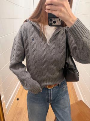 Ralph Lauren 女式绞花针织棉质半拉链套头衫