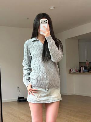 Ralph Lauren 绞花羊毛羊绒Polo领毛衣 女款