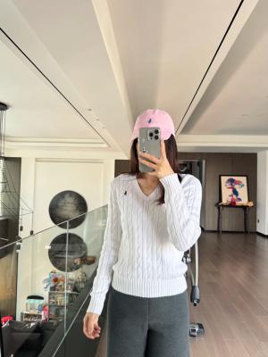 Ralph Lauren 麻花针织棉V领女士针织衫 白色