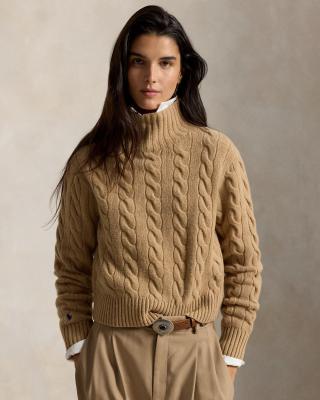 Ralph Lauren 羊毛羊绒绞花针织高领毛衣 女款