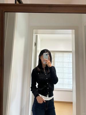 Ralph Lauren 弹力棉质圆领开衫 女款 黑色