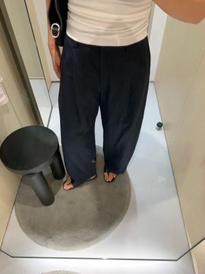 DE 亚麻阔腿抽绳裤 藏青
