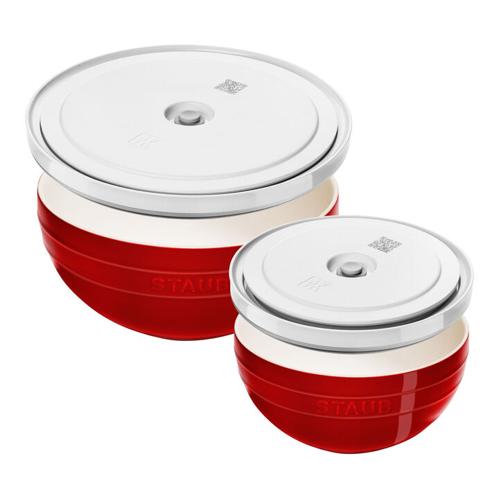 双立人 Fresh & Save BOWLS 带真空盖的碗套装,4件套 / 18/24厘米 / M/L,樱桃红/白色