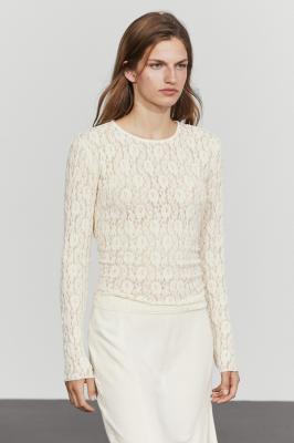 Massimo Dutti 长袖T恤 花卉细节 米白色