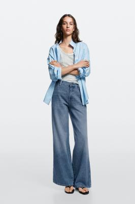 Massimo Dutti 阔腿牛仔裤 中腰 浅蓝
