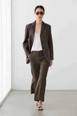 Massimo Dutti 亚麻微喇九分裤 绿色混色