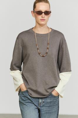 Massimo Dutti 宽松针织套头衫 深卡其 双袖细节