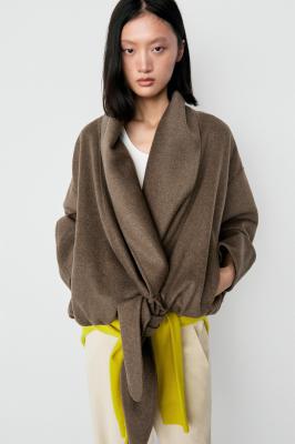 Massimo Dutti 羔羊毛短款裹身夹克 灰褐色