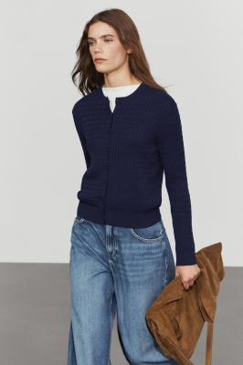 Massimo Dutti 绞花针织开衫 纯棉 蔚蓝色