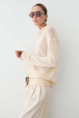 Massimo Dutti 棉质镂空针织套头衫 破白色