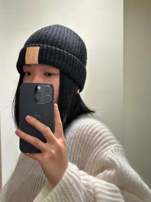 LOEWE 羊绒针织帽 黑色