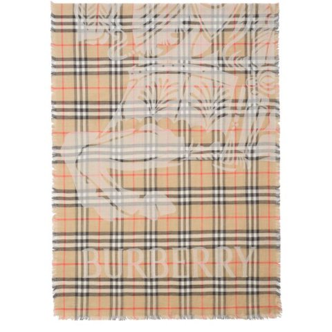 Burberry Check EKD 羊毛真丝围巾 米色