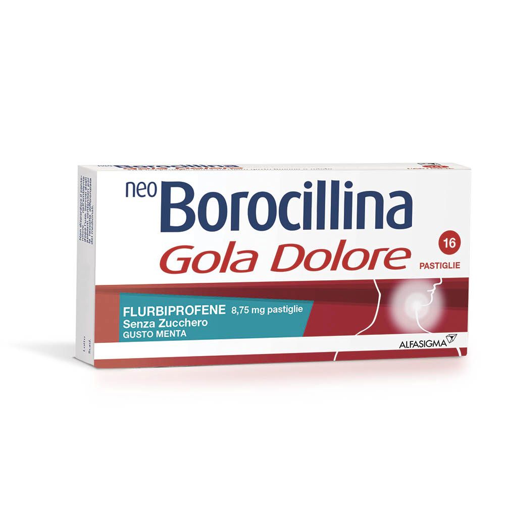 Neoborocillina Gola Dolore薄荷味无糖润喉糖，16粒装