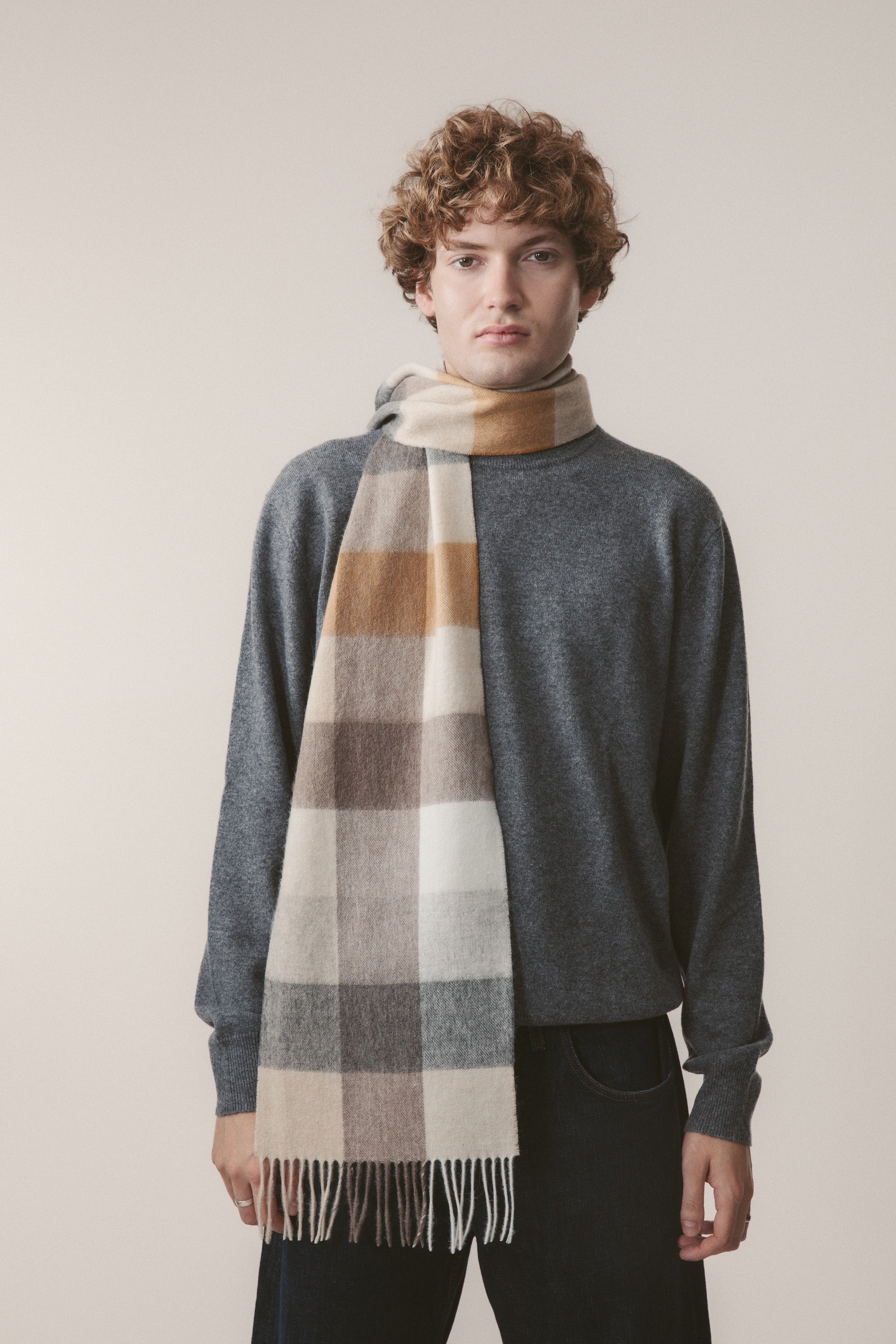 Square Check Lambswool Scarf 方格羊毛围巾 - 复古金