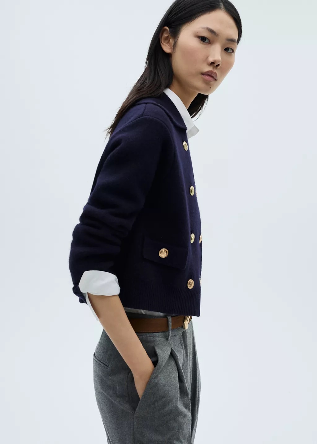 Mango Outlet 双排扣针织外套 藏青色