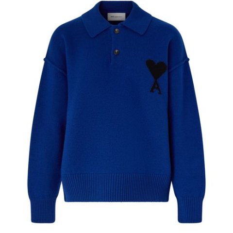 Ami Paris Ami De Coeur 蓝色Polo领毛衣