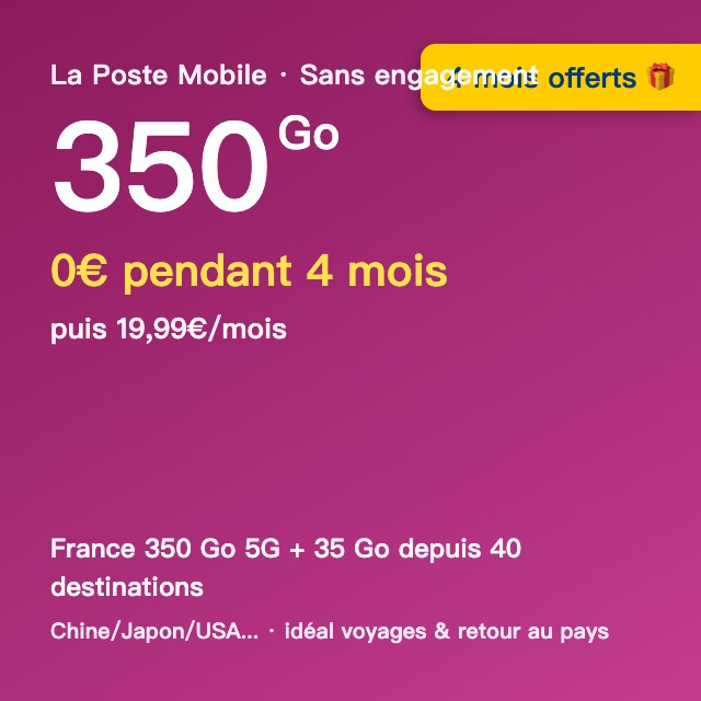 La Poste Mobile 350Go 5G 漫游套餐