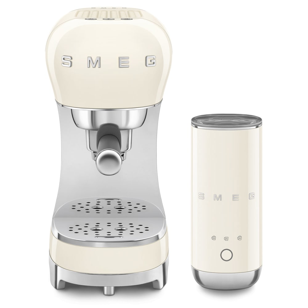 SMEG复古咖啡机+奶泡机 奶油色