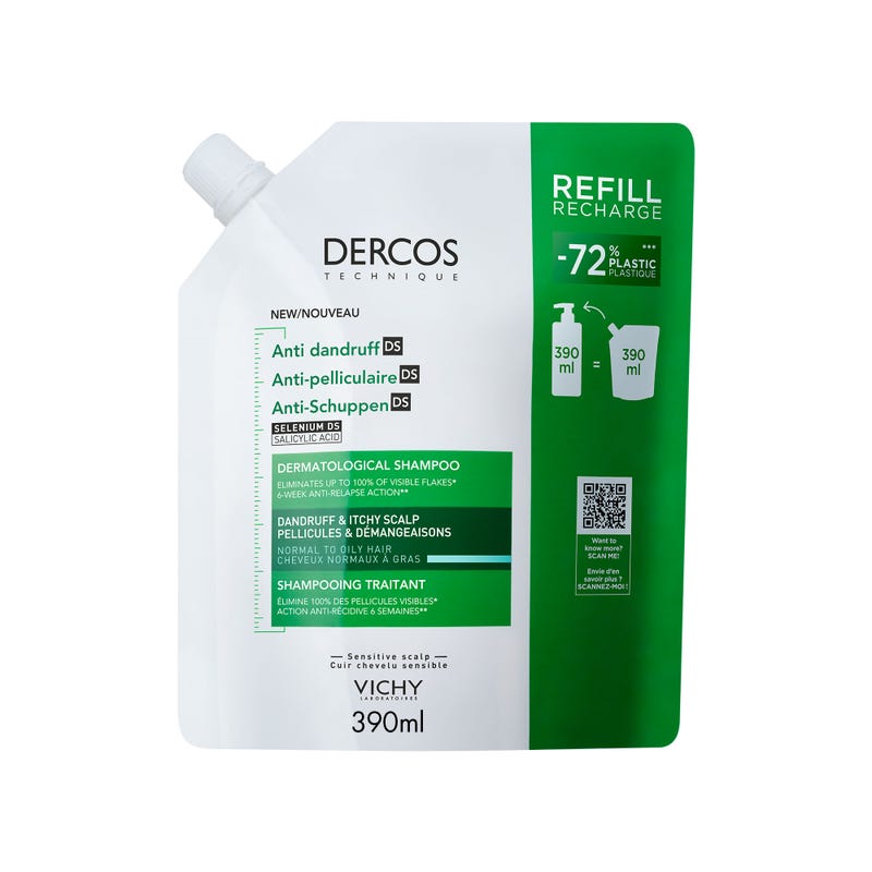 薇姿 Dercos 绿标去屑洗发水 油性发质 补充装 390ml